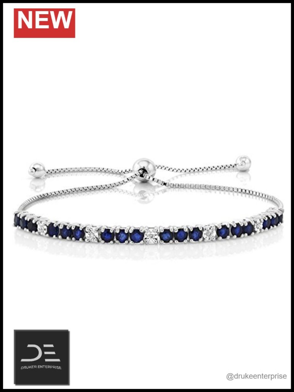 2.05 Ct Blue Sapphire Diamond Tennis Bracelet Sterling Silver 925
